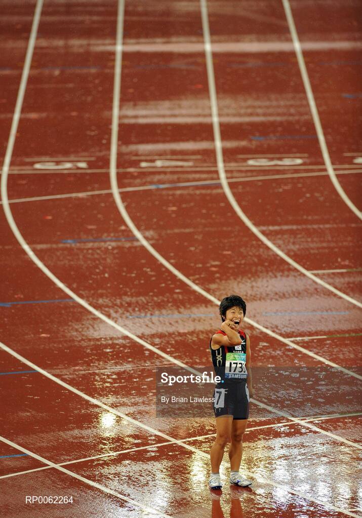 16 September 2008; Korea's Min-Jae Jeon reacts after finishing 6th in the Women's 100m - T36 final. Beijing Paralympic Games 2008, Women's 100m - T36 Final, National Stadium, Olympic Green, Beijing, China. Picture credit: Brian Lawless / SPORTSFILE