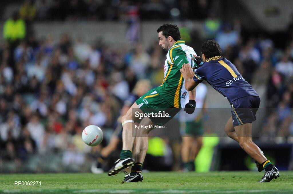 24 October 2008; Joe McMahon, Ireland, is tackled by Matt Campbell, Australia. 2008 Toyota International Rules Series, Australia v Ireland, Subiaco Oval, Perth, Western Australia. Picture credit: Ray McManus / SPORTSFILE