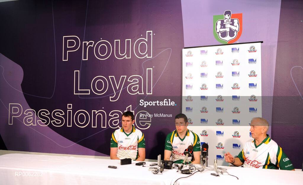 24 October 2008; Irish manager Sean Boylan, with captain Sean Cavanagh and vice-captain Graham Canty to his right, speaking at a press conference after the game. 2008 Toyota International Rules Series, Australia v Ireland, Subiaco Oval, Perth, Western Australia. Picture credit: Ray McManus / SPORTSFILE