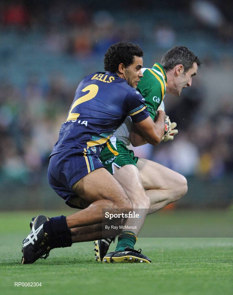 24 October 2008; Graham Canty, Ireland, is tackled by Daniel Wells, Australia. 2008 Toyota International Rules Series, Australia v Ireland, Subiaco Oval, Perth, Western Australia. Picture credit: Ray McManus / SPORTSFILE