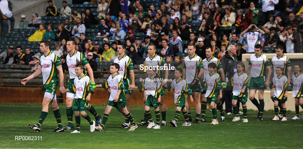 24 October 2008; Captain Sean Cavanagh leads out the Irish team. 2008 Toyota International Rules Series, Australia v Ireland, Subiaco Oval, Perth, Western Australia. Picture credit: Ray McManus / SPORTSFILE
