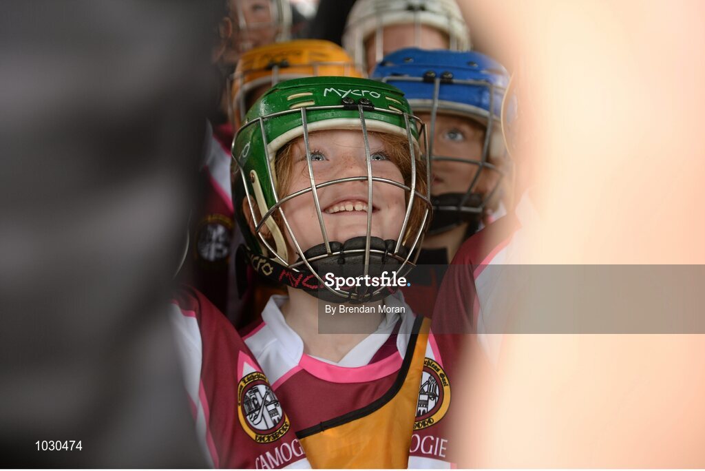 14 July 2015; A young player from Dicksboro GAA Club listen players Andy Smith, Galway, Noel Connors, Waterford, and Cillian Buckley, Kilkenny, at the launch of the GAA Hurling All-Ireland Senior Championship Series 2015. Dicksboro GAA club, Kilkenny. Picture credit: Brendan Moran / SPORTSFILE