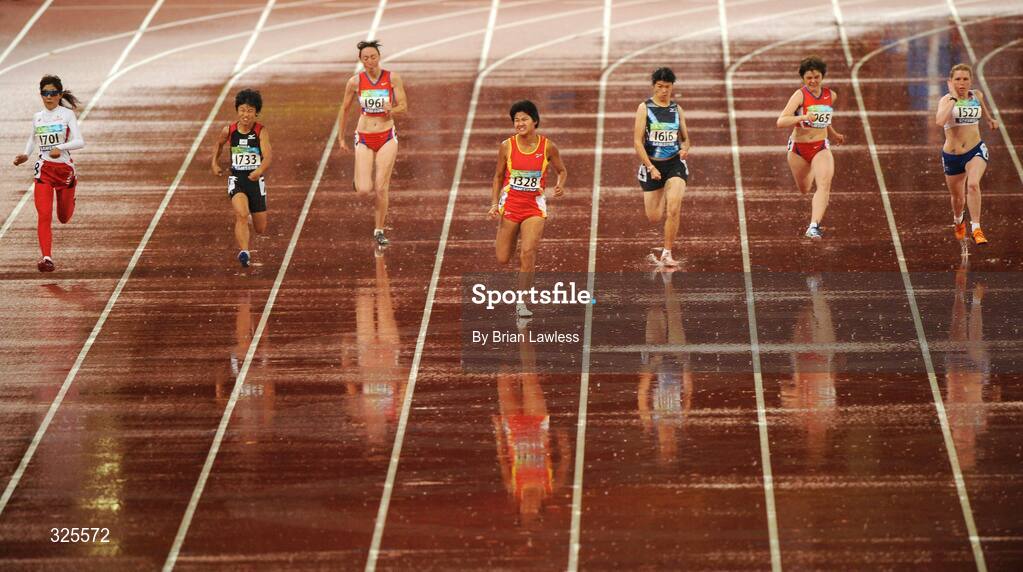 16 September 2008; China's Fang Wang races ahead of the field on her way to win the Women's 100m - T36 final in a world record time of 13.82. Beijing Paralympic Games 2008, Women's 100m - T36 Final, National Stadium, Olympic Green, Beijing, China. Picture credit: Brian Lawless / SPORTSFILE