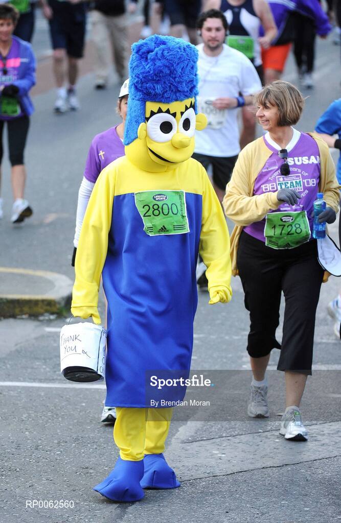 27 October 2008; Paul Stott, from Herefordshire, England, dressed as Marge Simpson, from "The Simpsons" in action during the Lifestyle Sports - adidas Dublin Marathon 2008. Merrion Square, Dublin. Picture credit: Brendan Moran / SPORTSFILE