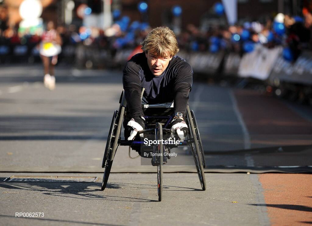 27 October 2008; Paul Hannan of Ireland, comes home to win the wheelchair race during the Lifestyle Sports - adidas Dublin Marathon 2008. Merrion Square, Dublin. Picture credit: Tomas Greally / SPORTSFILE