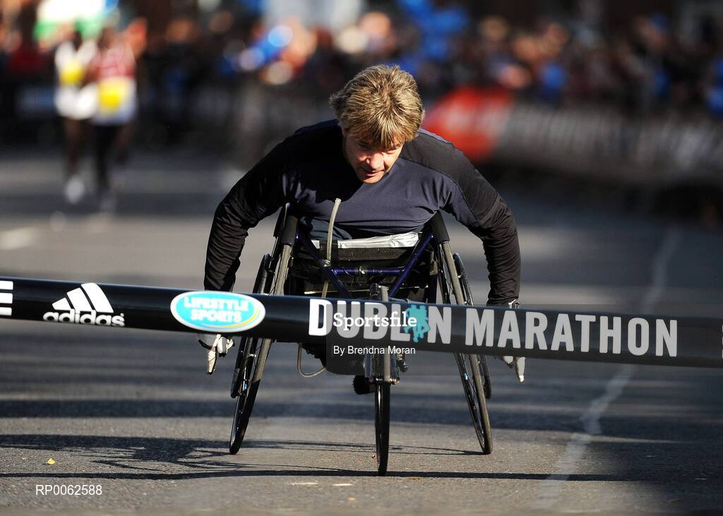 27 October 2008; Paul Hannan of Ireland, comes home to win the wheelchair race during the Lifestyle Sports - adidas Dublin Marathon 2008. Merrion Square, Dublin. Picture credit: Brendan Moran / SPORTSFILE