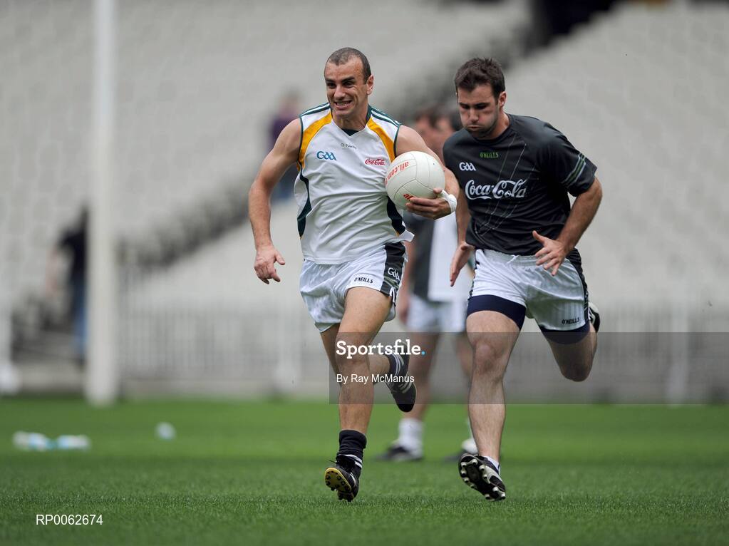 28 October 2008; John Miskella, Cork, and Bryan Cullen, Dublin, in action during an Ireland International Rules training session. 2008 International Rules tour, Melbourne Cricket Ground, Melbourne, Auatralia. Picture credit: Ray McManus / SPORTSFILE