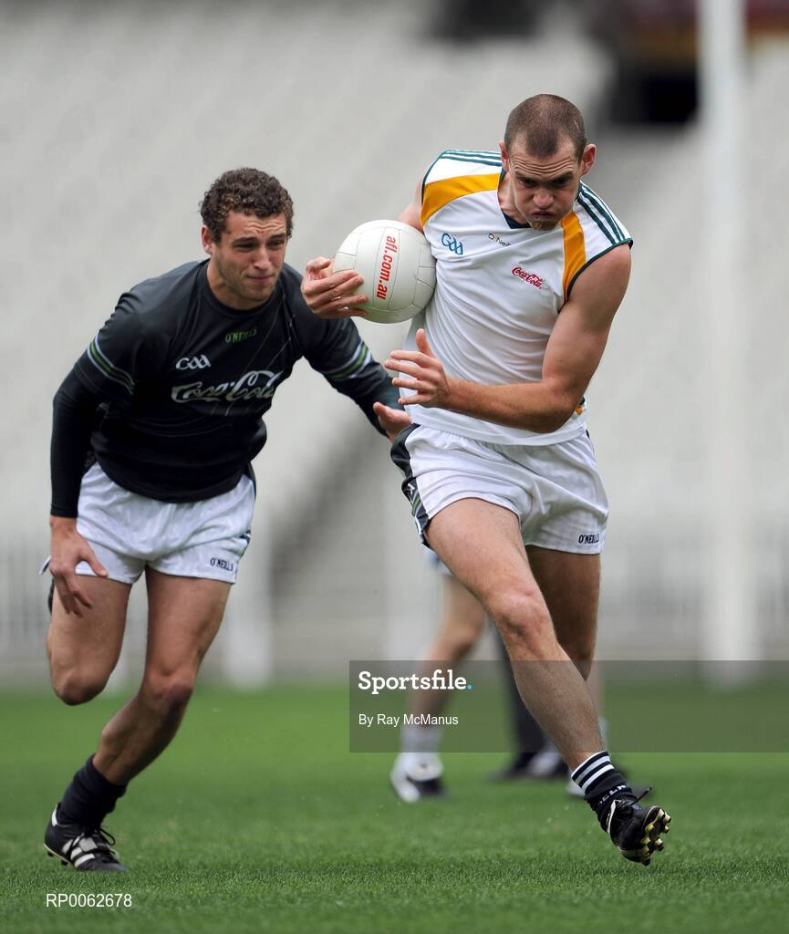 28 October 2008; Pearse O'Neill, Cork, and Tom Parsons, Mayo, in action during an Ireland International Rules training session. 2008 International Rules tour, Melbourne Cricket Ground, Melbourne, Auatralia. Picture credit: Ray McManus / SPORTSFILE