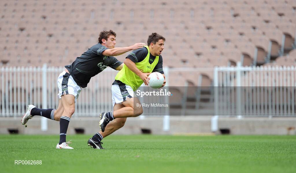 28 October 2008; Ciaran Lyng, Wexford, is tackled by Colm Begley, Laois, during an Ireland International Rules training session. 2008 International Rules tour, Melbourne Cricket Ground, Melbourne, Auatralia. Picture credit: Ray McManus / SPORTSFILE
