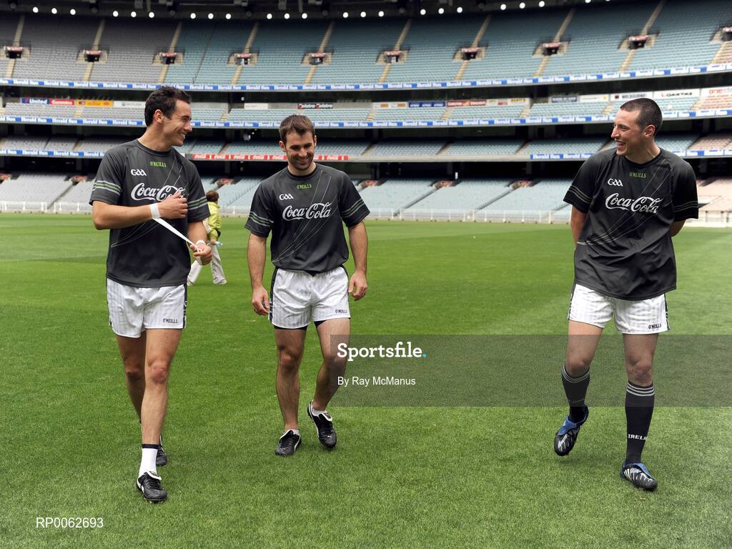 28 October 2008; Finian Hanley, Galway, Bryan Cullen, Dublin, and Kieran Donaghy, Kerry, leave the field after an Ireland International Rules training session. 2008 International Rules tour, Melbourne Cricket Ground, Melbourne, Auatralia. Picture credit: Ray McManus / SPORTSFILE