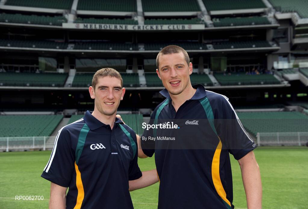 28 October 2008; Kerry players Killian Young and Kieran Donaghy are photographed on the picth after an Ireland International Rules training session. 2008 International Rules tour, Melbourne Cricket Ground, Melbourne, Auatralia. Picture credit: Ray McManus / SPORTSFILE