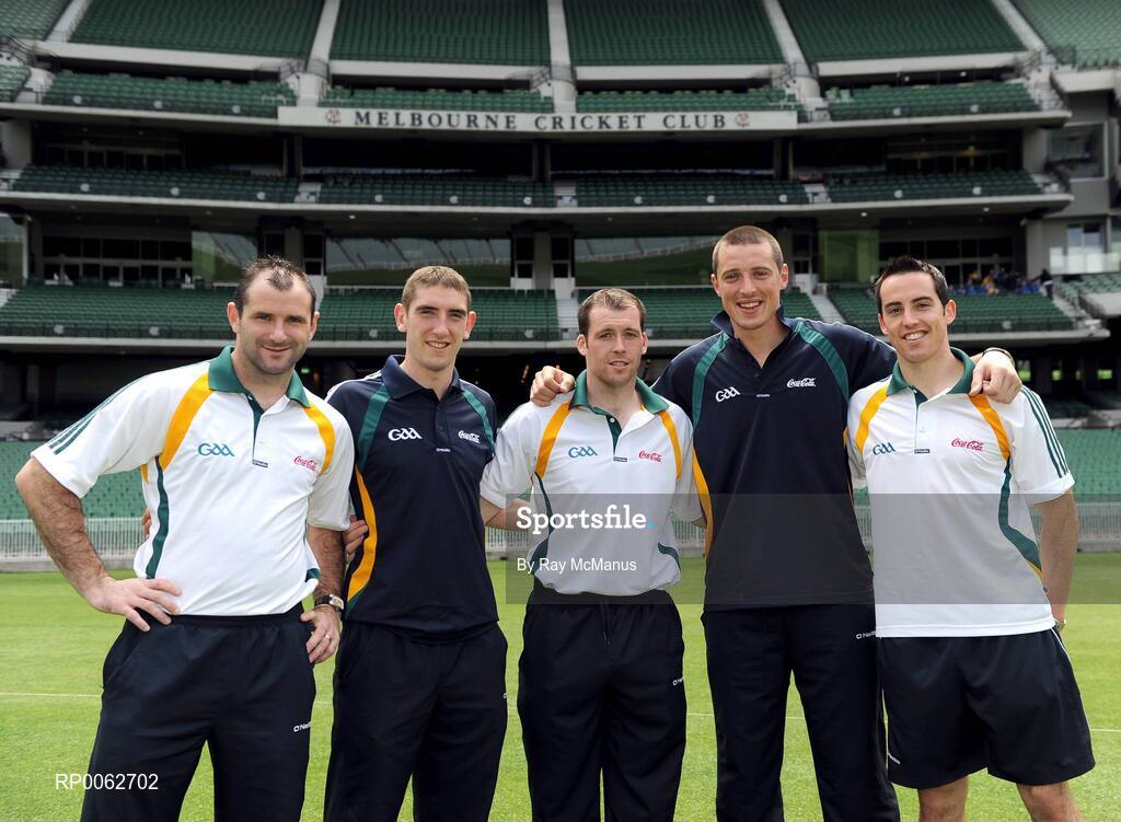 28 October 2008; Steven McDonnell, Killian Young, Ciaran McKeever, Kieran Donaghy and Aaron Kernan strike a pose on the pitch after an Ireland International Rules training session. 2008 International Rules tour, Melbourne Cricket Ground, Melbourne, Auatralia. Picture credit: Ray McManus / SPORTSFILE