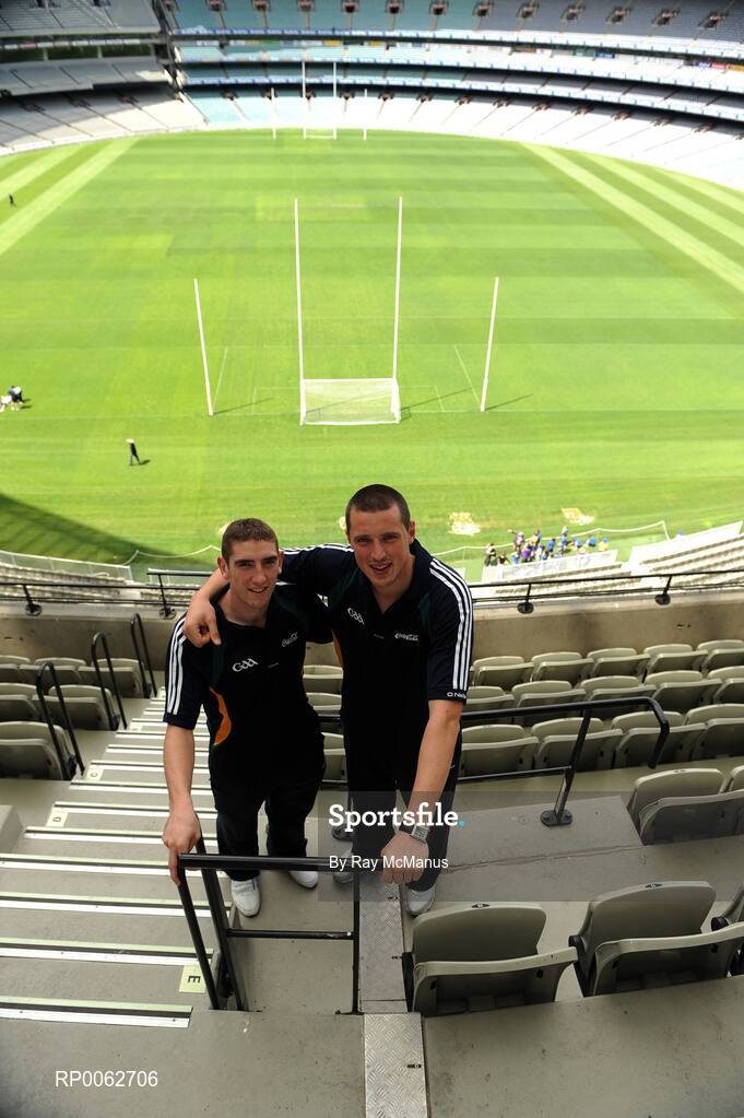 28 October 2008; Kerry players Killian Young and Kieran Donaghy at the MCG after an Ireland International Rules training session. 2008 International Rules tour, Melbourne Cricket Ground, Melbourne, Auatralia. Picture credit: Ray McManus / SPORTSFILE