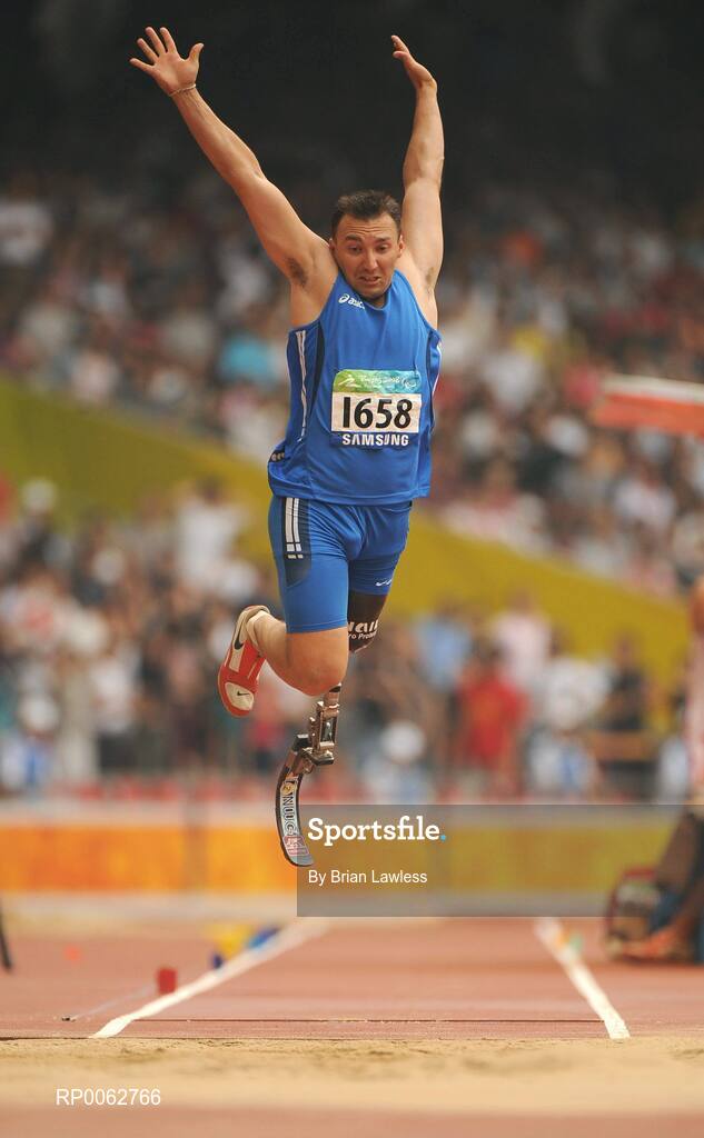 16 September 2008; Italy's Stefano Lippin in action during the Men's Long Jump - F42/44 final. Beijing Paralympic Games 2008, Men's Long Jump - F42/44 final, National Stadium, Olympic Green, Beijing, China. Picture credit: Brian Lawless / SPORTSFILE
