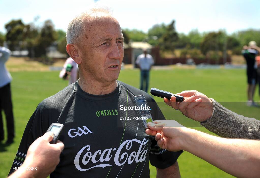 29 October 2008; Manager Sean Boylan is interviewed after an Ireland International Rules training session. 2008 International Rules tour, Arden Street Oval, Melbourne, Auatralia. Picture credit: Ray McManus / SPORTSFILE