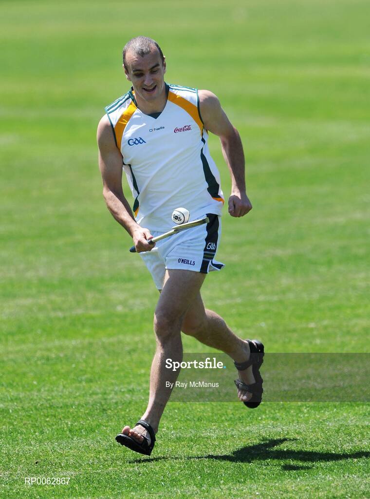 29 October 2008; Cork's John Miskella 'demonstrates' his hurling skills after an Ireland International Rules training session. 2008 International Rules tour, Arden Street Oval, Melbourne, Auatralia. Picture credit: Ray McManus / SPORTSFILE