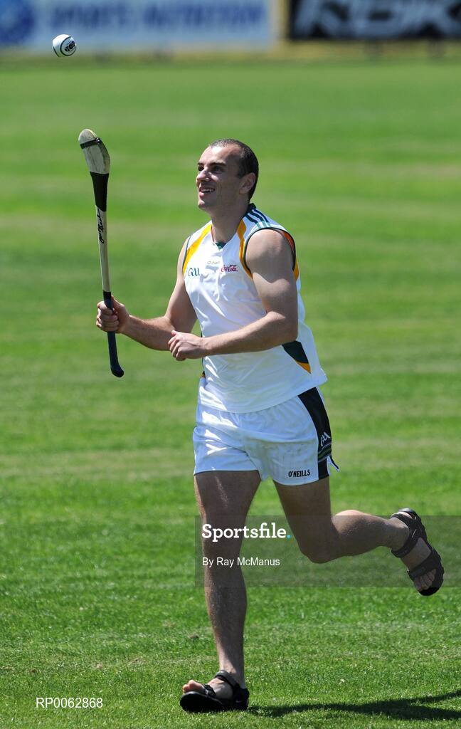 29 October 2008; Cork's John Miskella 'demonstrates' his hurling skills after an Ireland International Rules training session. 2008 International Rules tour, Arden Street Oval, Melbourne, Auatralia. Picture credit: Ray McManus / SPORTSFILE