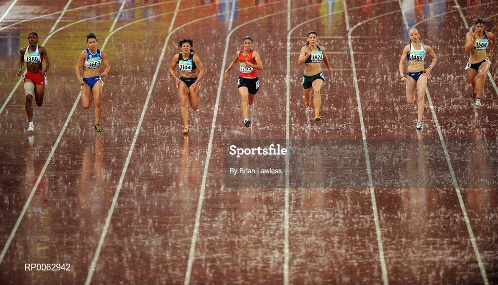 16 September 2008; Morocco's Sanaa Benhama, centre, on her way to winning the Women's 100m - T13 final in a world record time of 12.28. Beijing Paralympic Games 2008, Women's 100m - T13 Final, National Stadium, Olympic Green, Beijing, China. Picture credit: Brian Lawless / SPORTSFILE