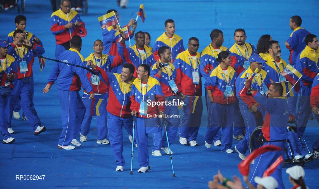 6 September 2008; A general view of the Venezuela team during the  Opening Ceremony of the Beijing Paralympic Games 2008, National Stadium, Olympic Green, Beijing, China. Picture credit: Brian Lawless / SPORTSFILE