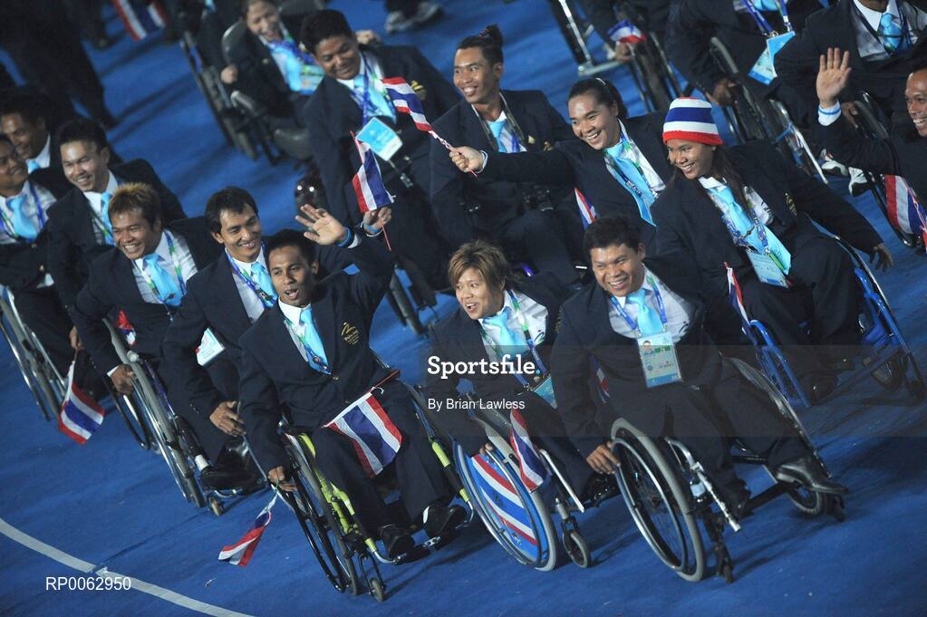 6 September 2008; A general view of the Thailand athletes during the Opening Ceremony of the Beijing Paralympic Games 2008, National Stadium, Olympic Green, Beijing, China. Picture credit: Brian Lawless / SPORTSFILE