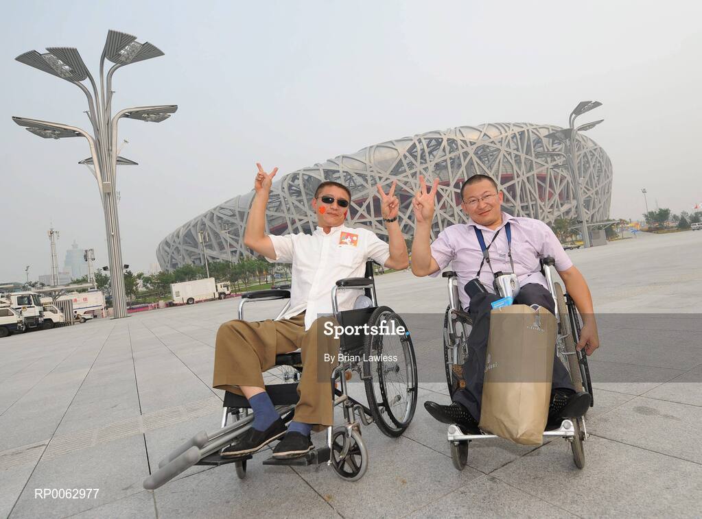 6 September 2008; Chinese fans outside the 'Bird's Nest' before the Opening Ceremony of the Beijing Paralympic Games 2008, National Stadium, Olympic Green, Beijing, China. Picture credit: Brian Lawless / SPORTSFILE