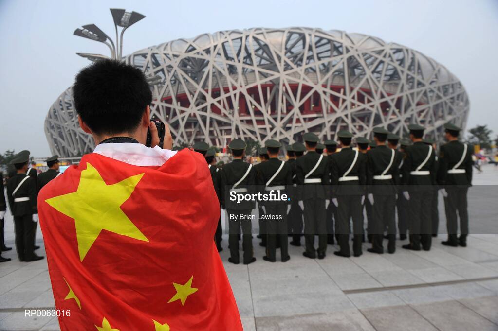 16 September 2008; Members of the Chinese military outside the 'Bird's Nest' in the build up to the Closing Ceremony. Beijing Paralympic Games 2008, Closing Ceremony, National Stadium, Olympic Green, Beijing, China. Picture credit: Brian Lawless / SPORTSFILE