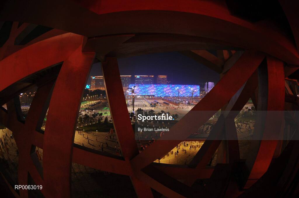 16 September 2008; A general view of the 'Water Cube' from the 'Bird's Nest' in the build up to the Closing Ceremony. Beijing Paralympic Games 2008, Closing Ceremony, National Stadium, Olympic Green, Beijing, China. Picture credit: Brian Lawless / SPORTSFILE
