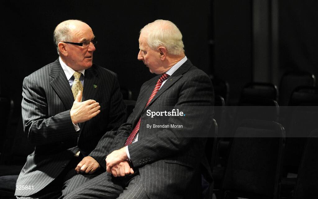 31 October 2008; Bobbie Begley, left, speaking to Patrick Hickey, re-elected as President of the Olympic Council of Ireland, during an Extraordinary General Meeting of the Olympic Council of Ireland. Croke Park, Dublin. Picture credit: Brendan Moran / SPORTSFILE