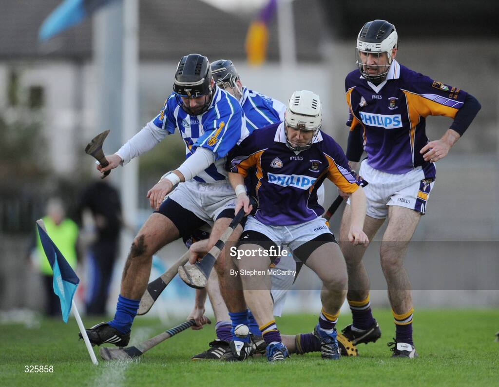 1 November 2008; Ballyboden St Endas player Shane Durkin, left, and Conor McCormack in action against Kilmacud Crokes players, from left, Dave Mahony, Fergal Armstrong and Damie Byrne. Dublin Senior Hurling Final, Ballyboden St Endas v Kilmacud Crokes. Parnell Park, Dublin. Picture credit: Stephen McCarthy / SPORTSFILE