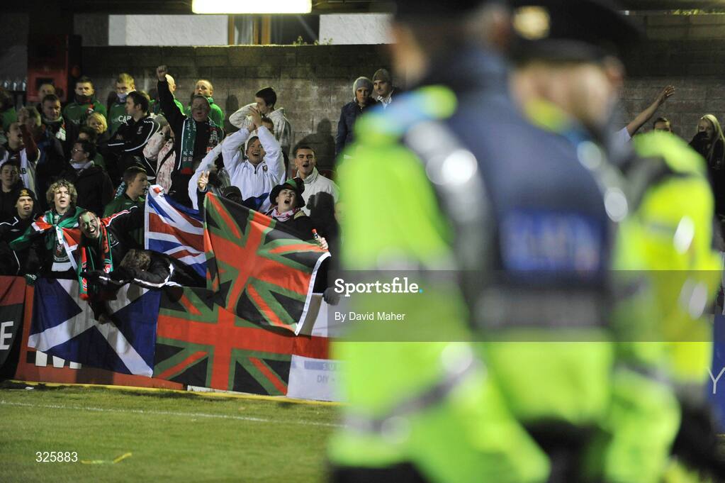 1 November 2008; Glentoran supporters before the start of the game. Setanta Sports Cup Final, Cork City v Glentoran, Turners Cross, Cork. Picture credit: David Maher / SPORTSFILE