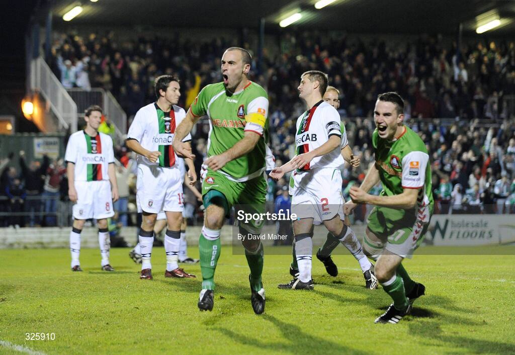 1 November 2008; Dan Murray, centre, Cork City, celebrates after scoring his side's first goal. Setanta Sports Cup Final, Cork City v Glentoran, Turners Cross, Cork. Picture credit: David Maher / SPORTSFILE
