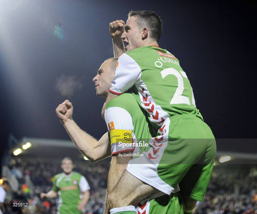 1 November 2008; Dan Murray, left, Cork City, celebrates after scoring his side's first goal with team-mate Alan O'Connor. Setanta Sports Cup Final, Cork City v Glentoran, Turners Cross, Cork. Picture credit: David Maher / SPORTSFILE