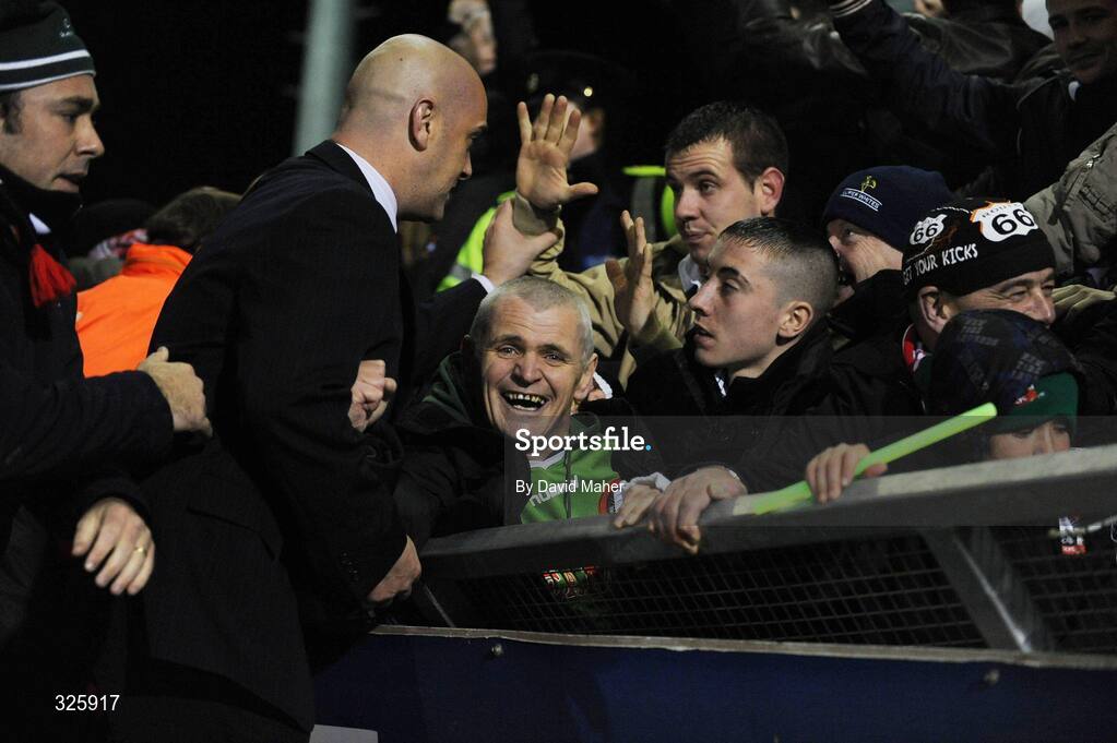 1 November 2008; A fence gives way as  Cork City supporters celebrate their side's second goal. Setanta Sports Cup Final, Cork City v Glentoran, Turners Cross, Cork. Picture credit: David Maher / SPORTSFILE
