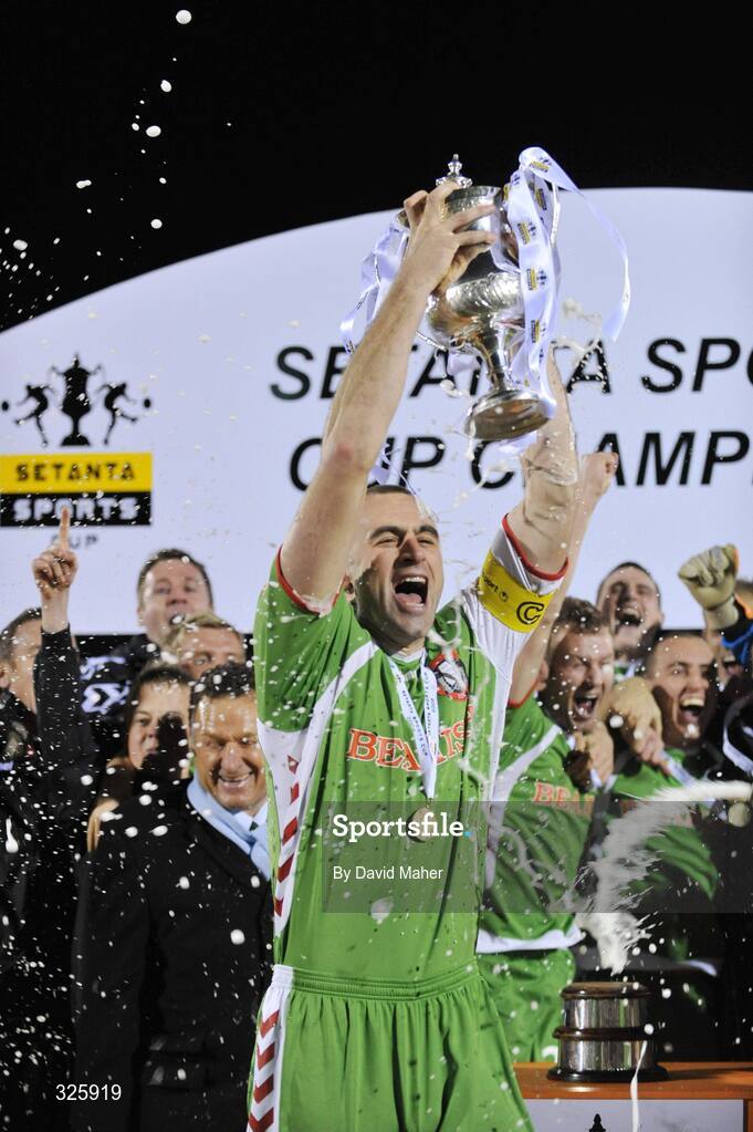 1 November 2008; Cork City captain Dan Murray celebrates with team-mates after winning the Setanta Cup Final. Setanta Sports Cup Final, Cork City v Glentoran, Turners Cross, Cork. Picture credit: David Maher / SPORTSFILE