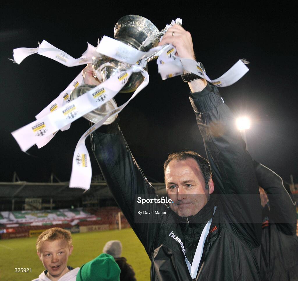 1 November 2008; Cork City manager Alan Mathews celebrates after winning the Setanta Cup Final. Setanta Sports Cup Final, Cork City v Glentoran, Turners Cross, Cork. Picture credit: David Maher / SPORTSFILE