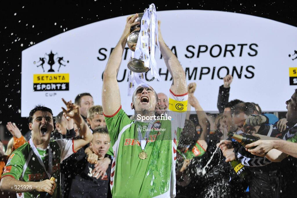 1 November 2008; Cork City captain Dan Murray celebrates with team-mates after winning the Setanta Cup Final. Setanta Sports Cup Final, Cork City v Glentoran, Turners Cross, Cork. Picture credit: David Maher / SPORTSFILE