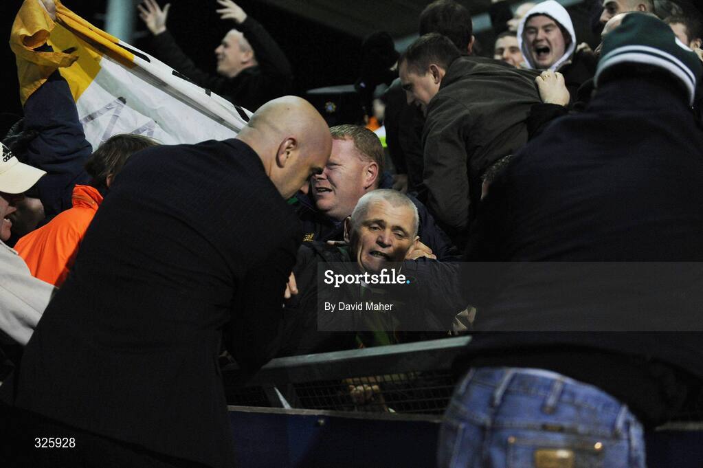 1 November 2008; A fence gives way as Cork City supporters celebrate their side's second goal. Setanta Sports Cup Final, Cork City v Glentoran, Turners Cross, Cork. Picture credit: David Maher / SPORTSFILE