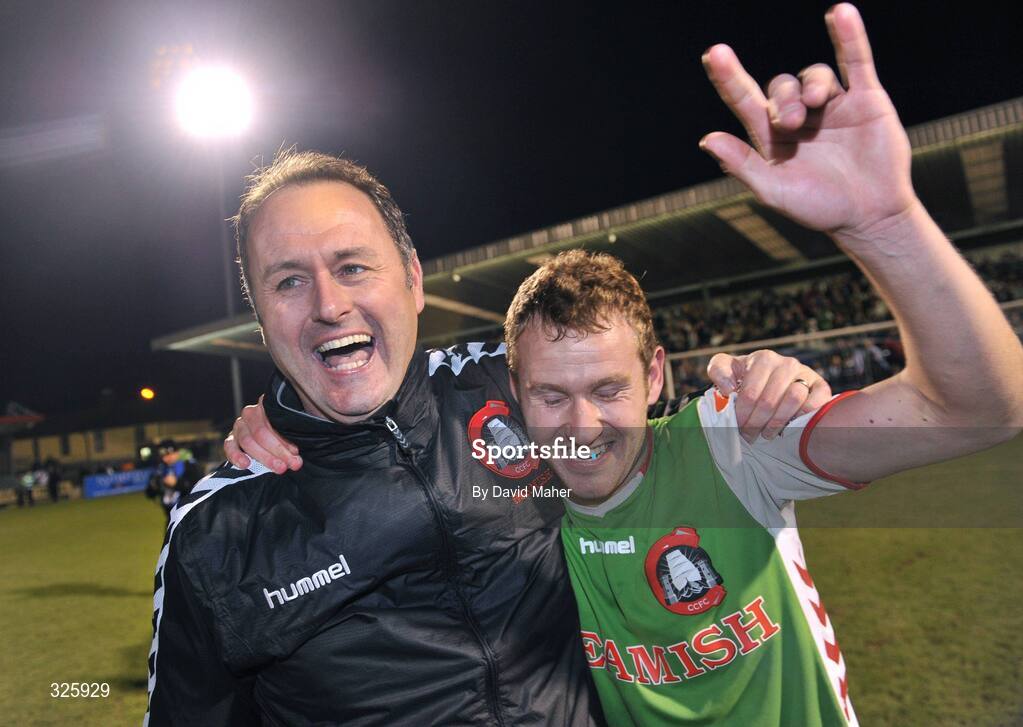 1 November 2008; Cork City manager Alan Mathews with Pat Sullivan after winning the Setanta Cup Final against Glentoran. Setanta Sports Cup Final, Cork City v Glentoran, Turners Cross, Cork. Picture credit: David Maher / SPORTSFILE