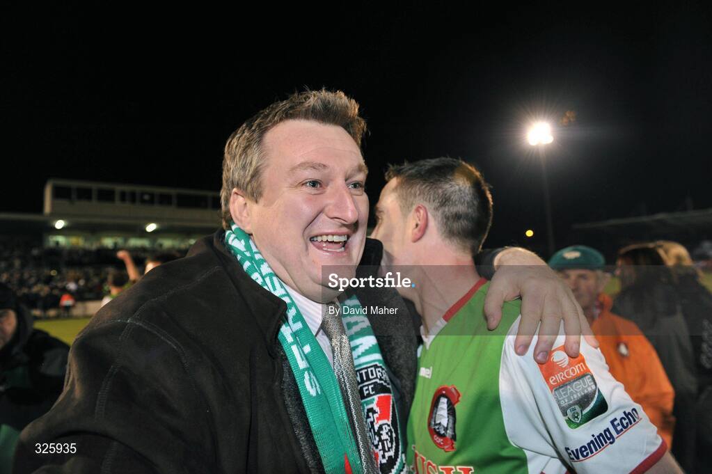 1 November 2008; Cork City owner Tom Coughlan and Alan O'Connor celebrate after winning the Setanta Cup Final against Glentoran. Setanta Sports Cup Final, Cork City v Glentoran, Turners Cross, Cork. Picture credit: David Maher / SPORTSFILE