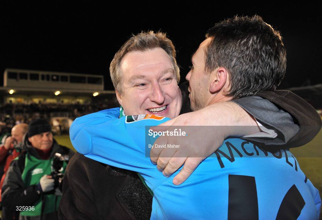 1 November 2008; Cork City owner Tom Coughlan and Mark McNulty celebrate after winning the Setanta Cup Final against Glentoran. Setanta Sports Cup Final, Cork City v Glentoran, Turners Cross, Cork. Picture credit: David Maher / SPORTSFILE