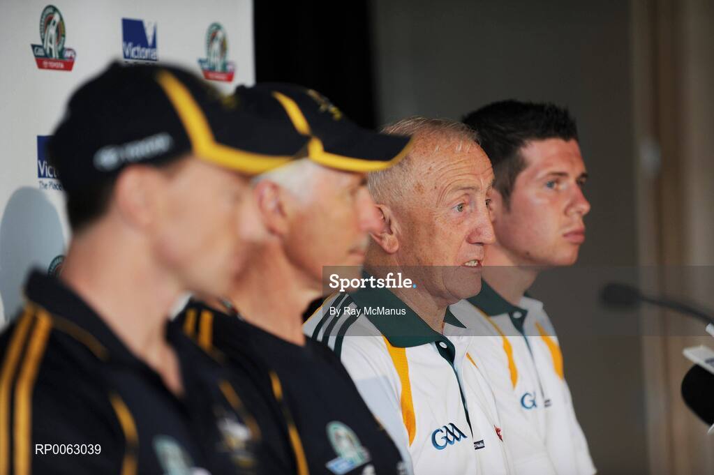 30 October 2008; The Australian captain Brent Harvey, Australian manager Mick Malthouse, Irish manager Sean Boylan and Irish captain Sean cavanagh at the captains and managers press conference in advance of the second test. International Rules Series, Australia v Ireland, Melbourne Cricket Ground, Melbourne, Australia. Picture credit: Ray McManus / SPORTSFILE