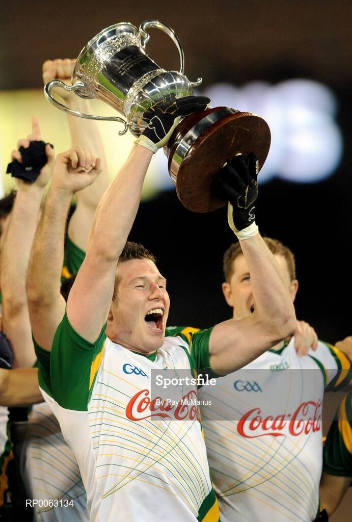 31 October 2008; Irish captain Sean Cavanagh lifts the Cormac McAnallen Cup after victory over Australia. Toyota International Rules Series, Australia v Ireland, Melbourne Cricket Ground, Melbourne, Australia. Picture credit: Ray McManus / SPORTSFILE