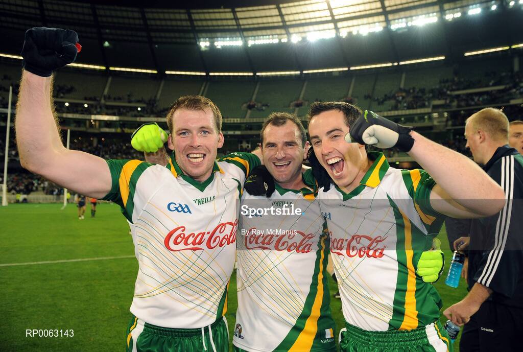 31 October 2008; Irish players, from Armagh, Ciaran McKeever, Steven McDonnell and Aaron Kernan celebrate victory. Toyota International Rules Series, Australia v Ireland, Melbourne Cricket Ground, Melbourne, Australia. Picture credit: Ray McManus / SPORTSFILE