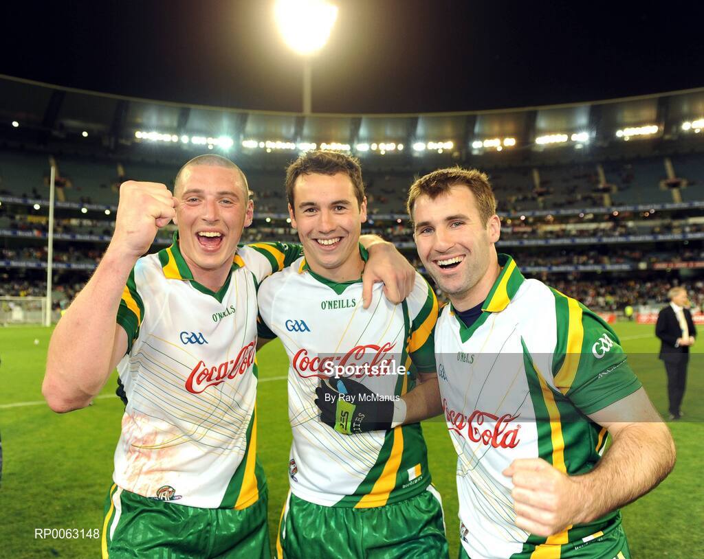 31 October 2008; Kieran Donaghy, Kerry, Finian Hanley, Galway, and Bryan Cullen, Dublin, celebrate the Ireland victory. Toyota International Rules Series, Australia v Ireland, Melbourne Cricket Ground, Melbourne, Australia. Picture credit: Ray McManus / SPORTSFILE