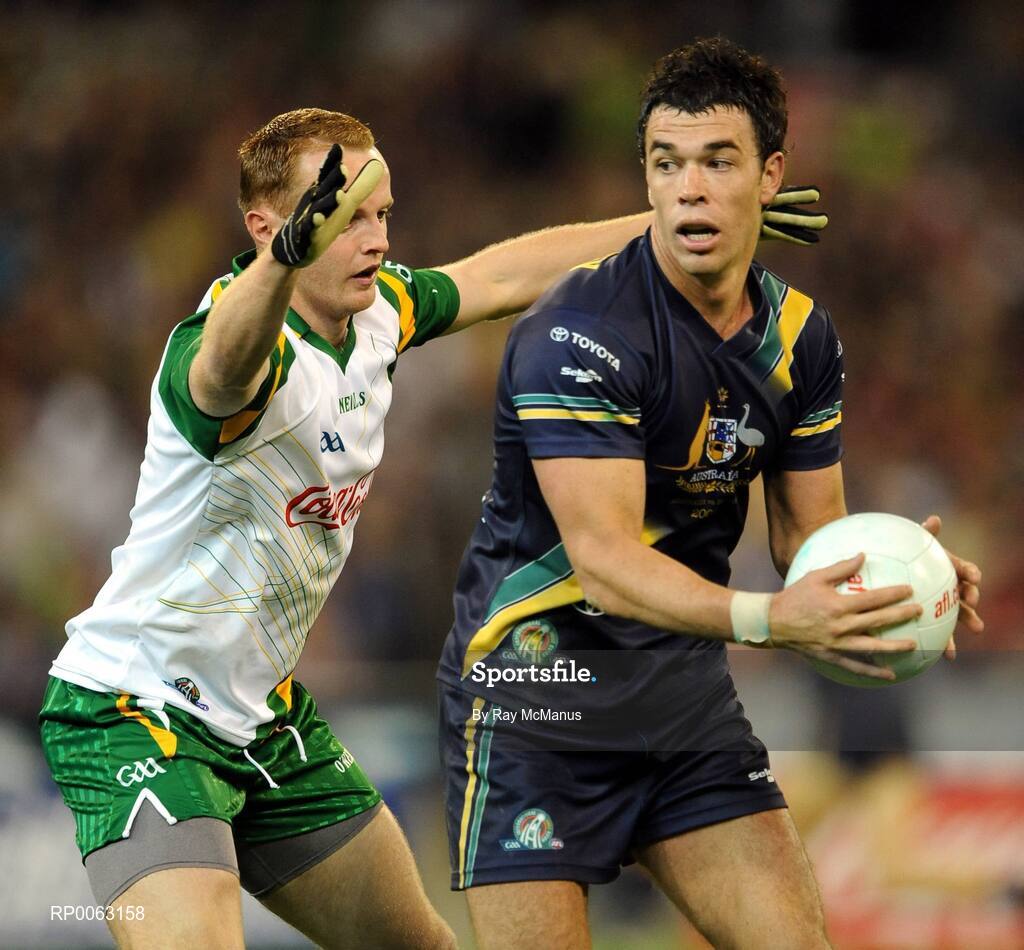 31 October 2008; Benny Coulter, Ireland, moves in to tackle Australia's Ryan Crowley. Toyota International Rules Series, Australia v Ireland, Melbourne Cricket Ground, Melbourne, Australia. Picture credit: Ray McManus / SPORTSFILE