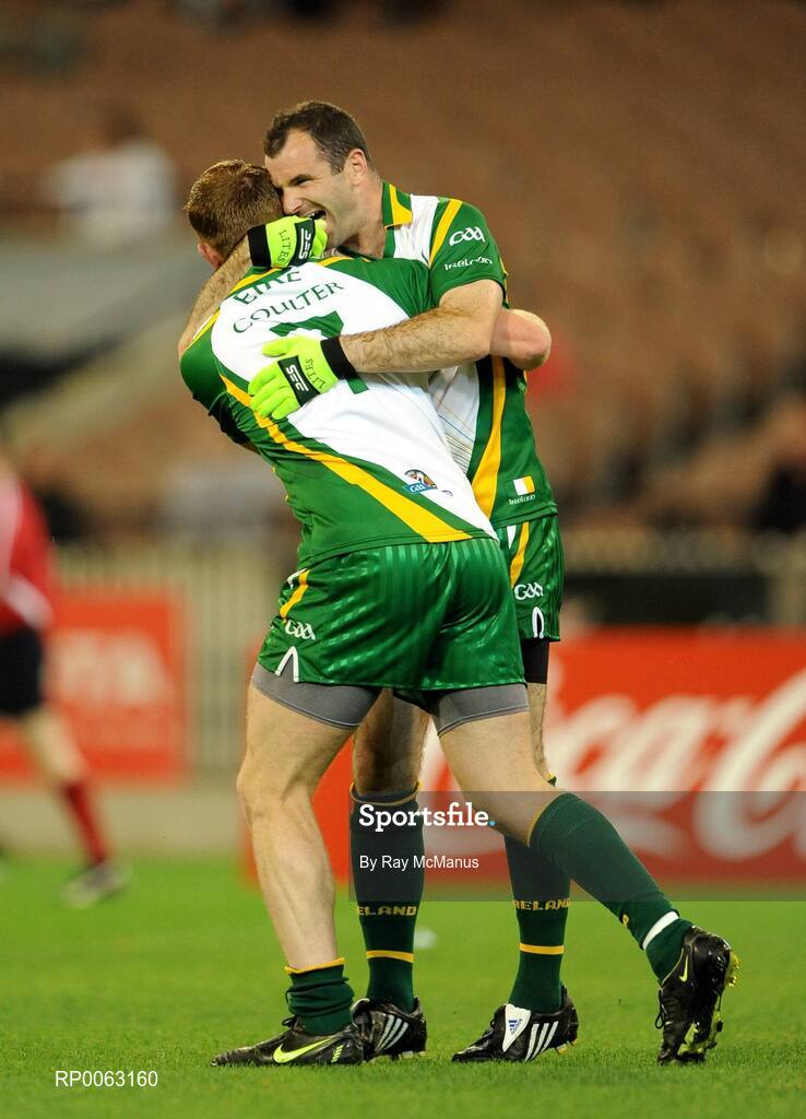 31 October 2008; Steven McDonnell and Benny Coulter celebrate the latters goal near the end of the game for Ireland. Toyota International Rules Series, Australia v Ireland, Melbourne Cricket Ground, Melbourne, Australia. Picture credit: Ray McManus / SPORTSFILE