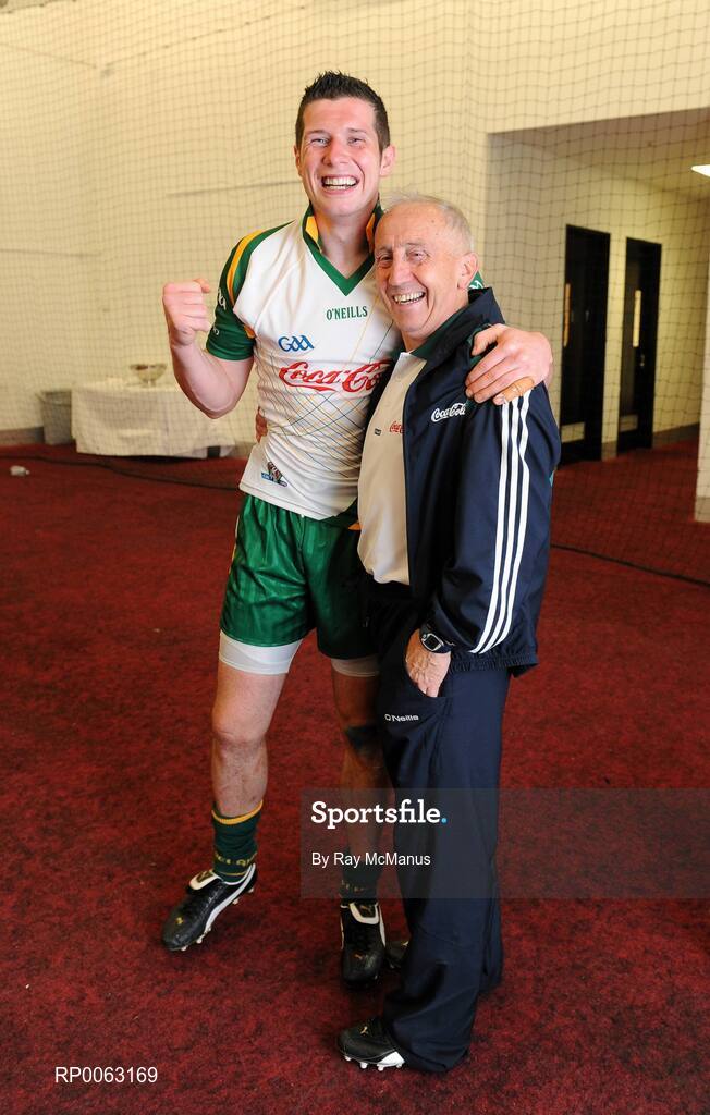 31 October 2008; Ireland captain Sean Cavanagh and manager Sean Boylan celebrate victory. Toyota International Rules Series, Australia v Ireland, Melbourne Cricket Ground, Melbourne, Australia. Picture credit: Ray McManus / SPORTSFILE