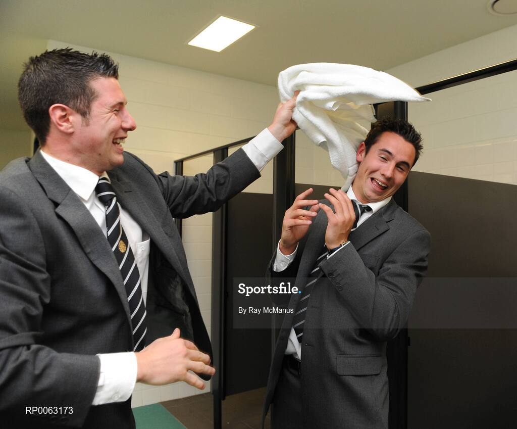 31 October 2008; Ireland captain Sean Cavanagh tries to toss Finian Hanley's hair in the dressing room after the game. Toyota International Rules Series, Australia v Ireland, Melbourne Cricket Ground, Melbourne, Australia. Picture credit: Ray McManus / SPORTSFILE