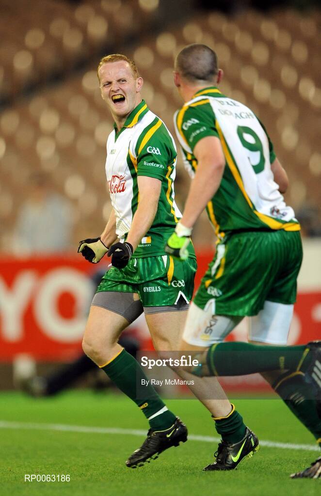 31 October 2008; Kieran Donnelly and Benny Coulter celebrate the latters goal near the end of the game for Ireland. Toyota International Rules Series, Australia v Ireland, Melbourne Cricket Ground, Melbourne, Australia. Picture credit: Ray McManus / SPORTSFILE