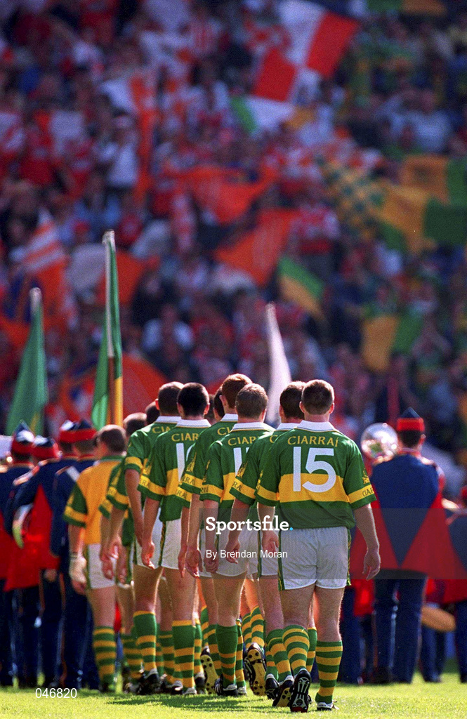 2 September 2000; Kerry team parade during the Bank of Ireland All-Ireland Senior Football Championship Semi-Final Replay match between Kerry and Armagh at Croke Park in Dublin. Photo by Brendan Moran/Sportsfile